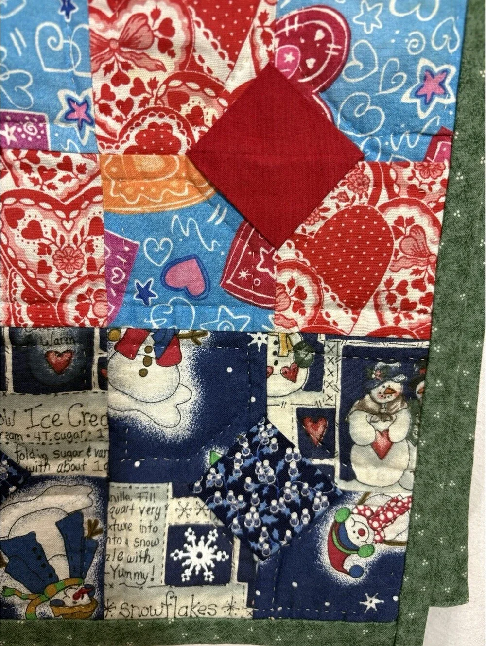 Vintage Handmade Holiday Sampler Patchwork Quilt 43x42 Christmas Halloween USA